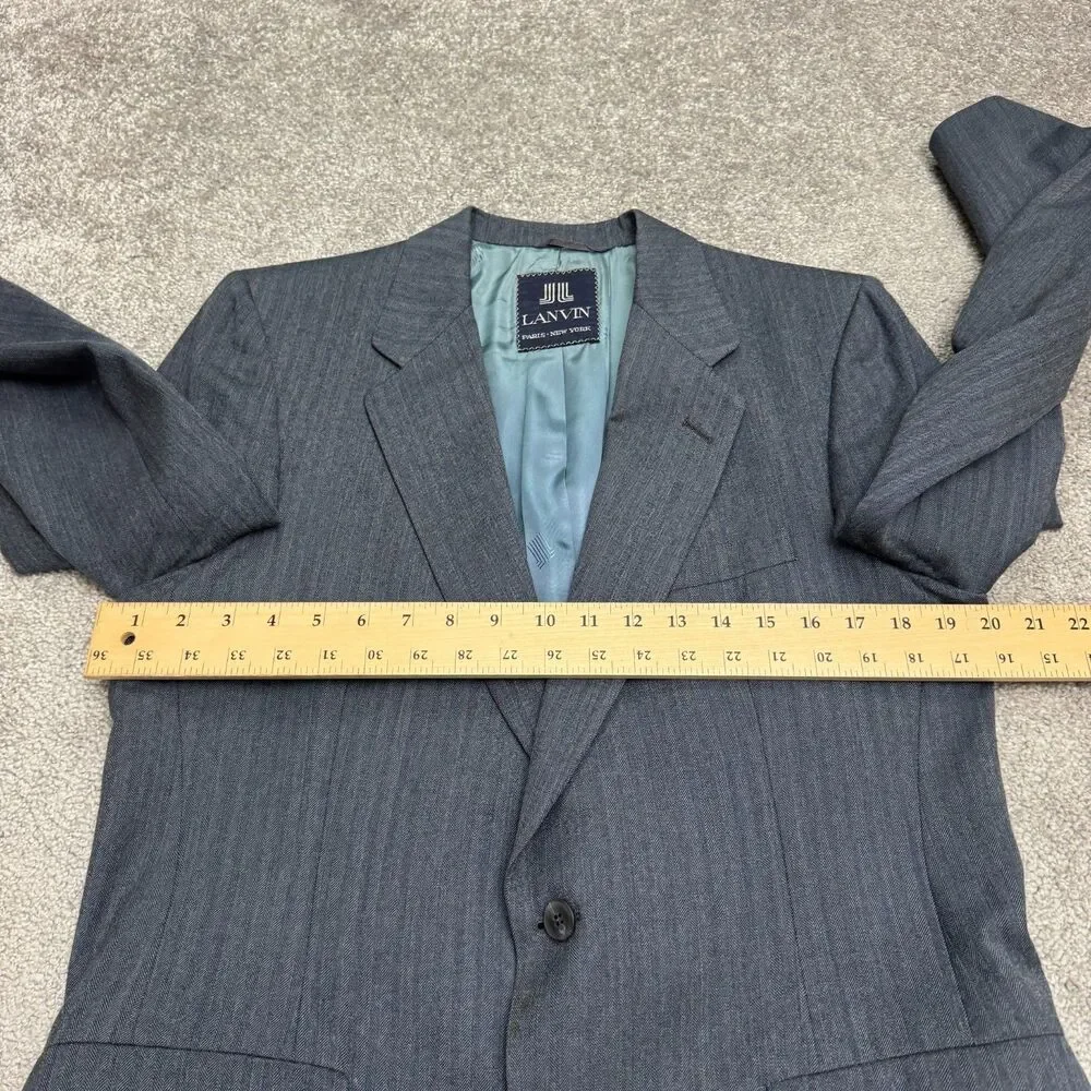 Lanvin Barneys NY Virgin Wool Suit Blazer Jacket Men Gray Herringbone Notch Work